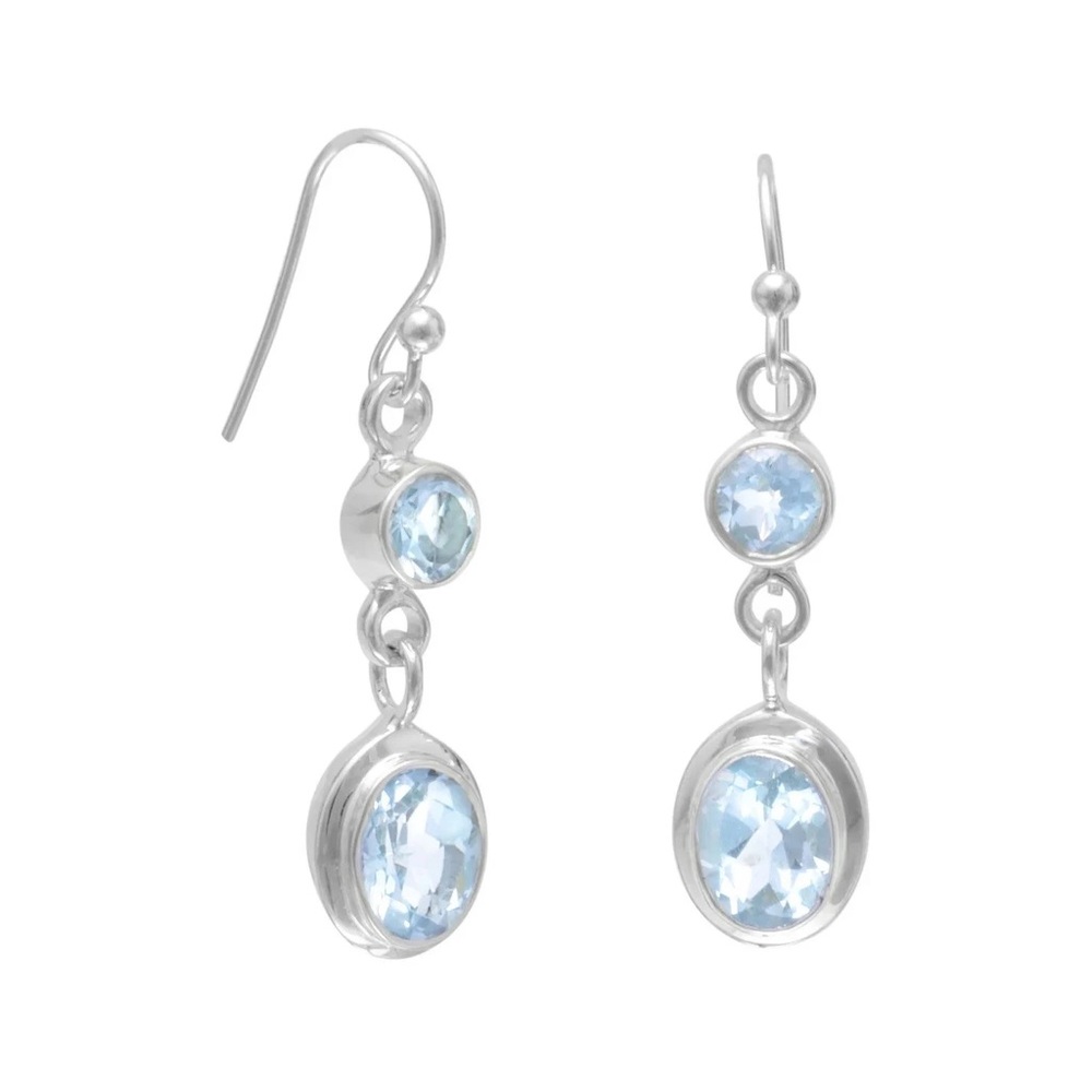 NWT - Round and Oval Blue Topaz Earrings on French Wire - 925 Sterling Silver